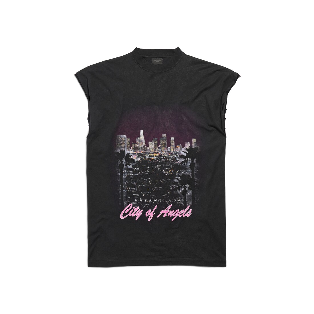 Men's City Of Angels Sleeveless T-shirt in Black Faded