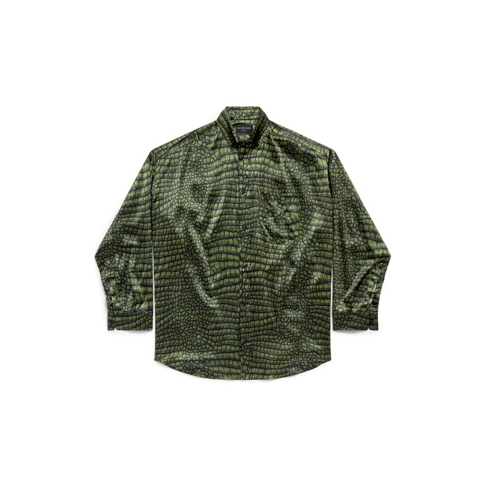 cocoon shirt in green ai croc silk satin