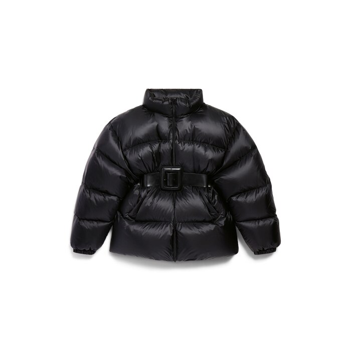 belted hourglass short puffer