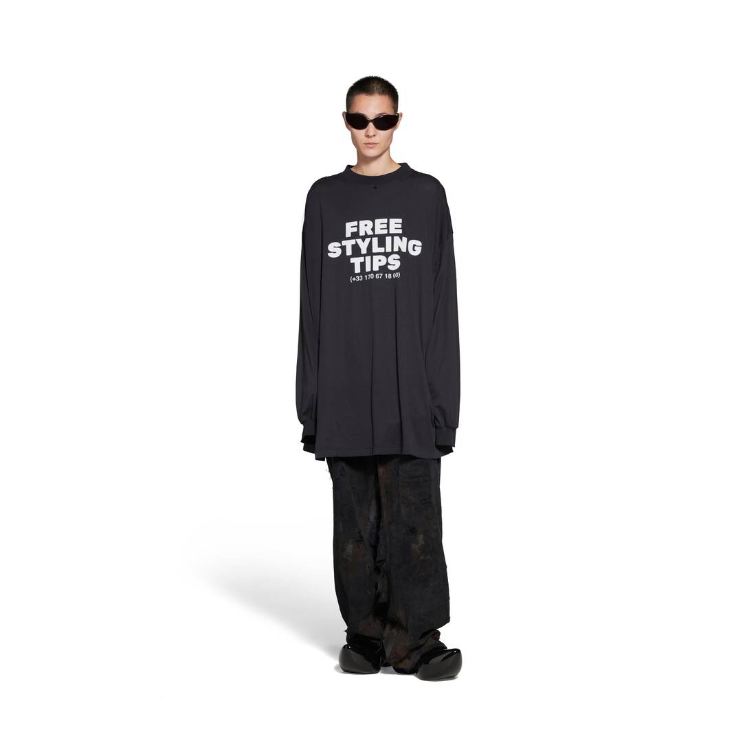 Styling Hotline Long Sleeve T-shirt Oversized in Black Faded