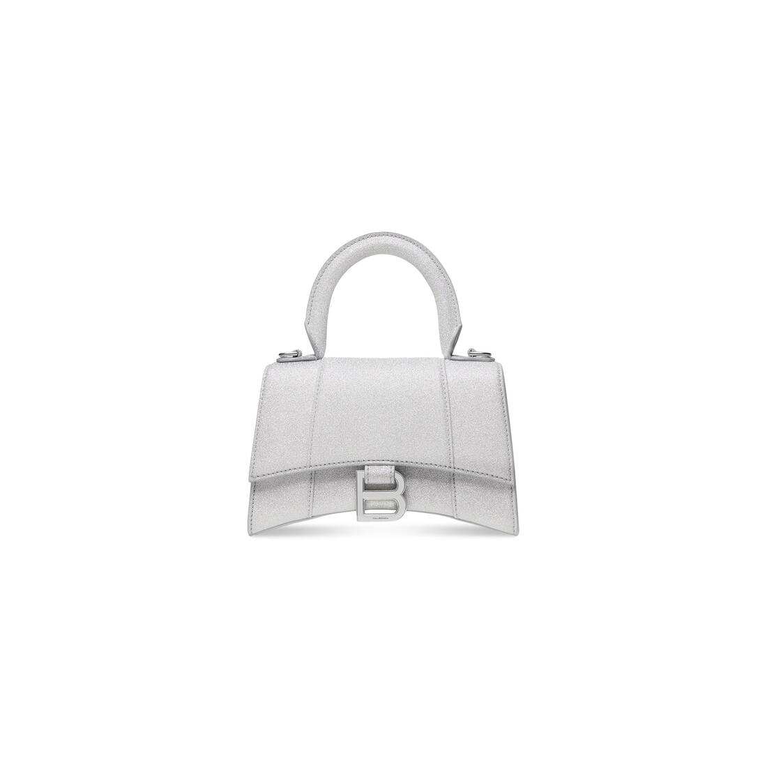 Balenciaga Hourglass Xs Glitter Top-Handle Bag 8110 Silver