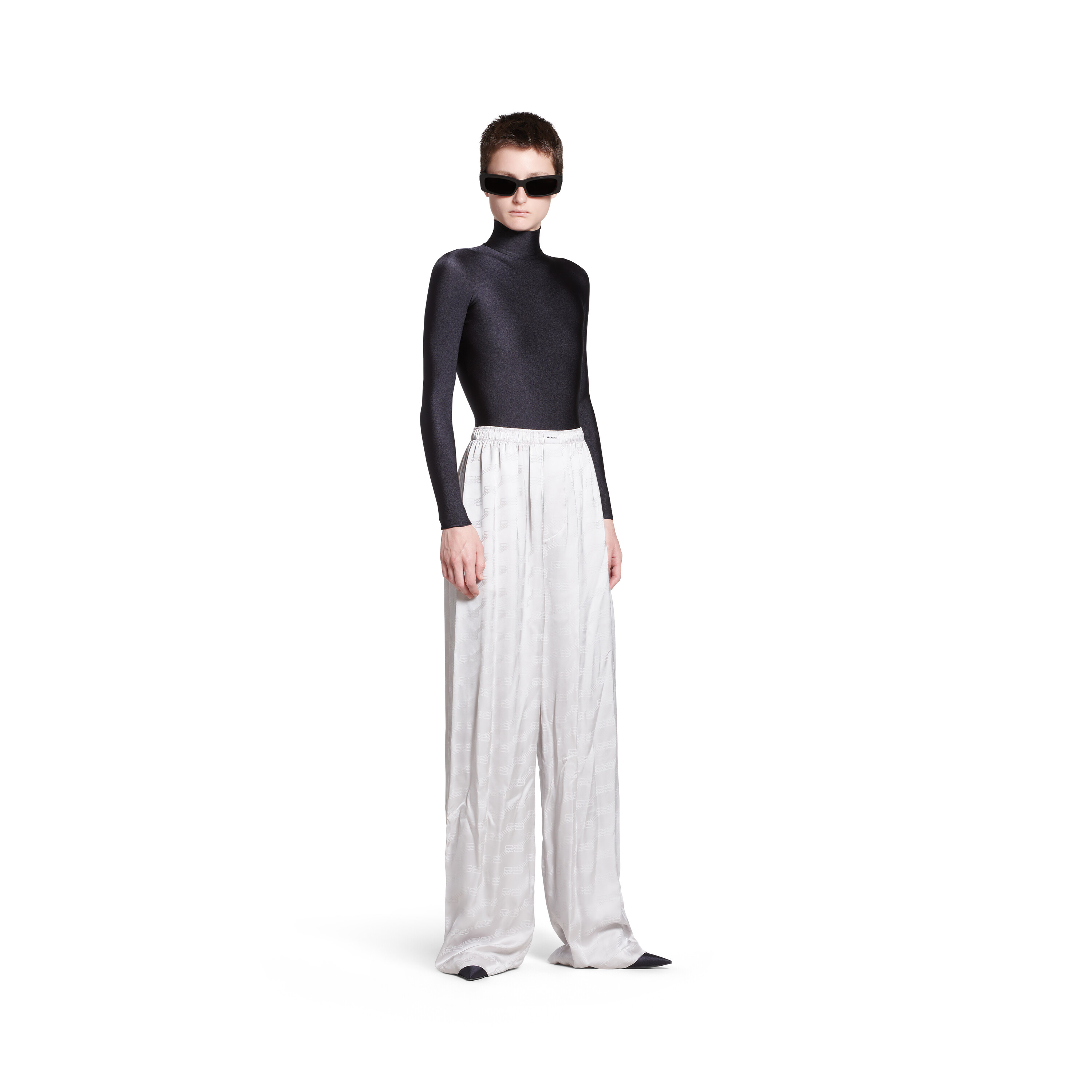 Balenciaga | Women Bb Monogram Jacquard Viscose Shirt Light Grey 3