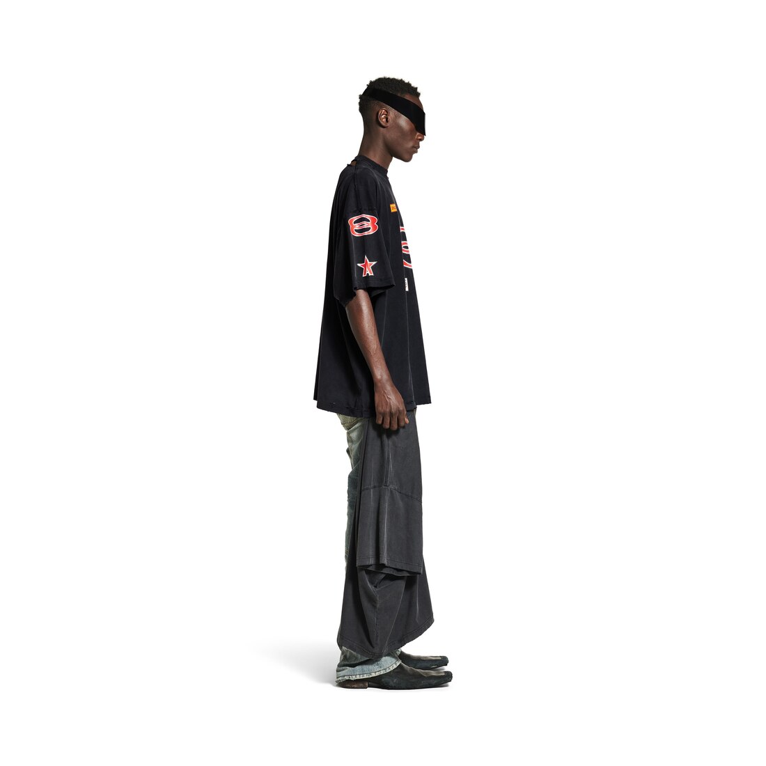 Men's Sponsor Logos T-shirt Oversized  in Black Faded