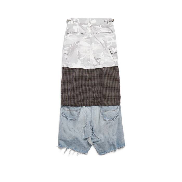 grayscale camo maxi layered cargo skirt