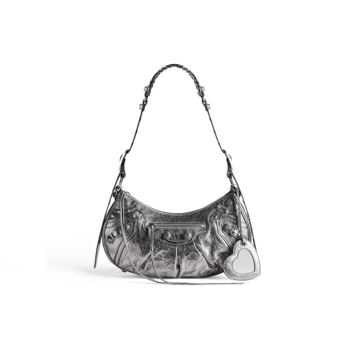 Women's Le Cagole Xs Shoulder Bag Metallized in Dark Grey | Balenciaga US