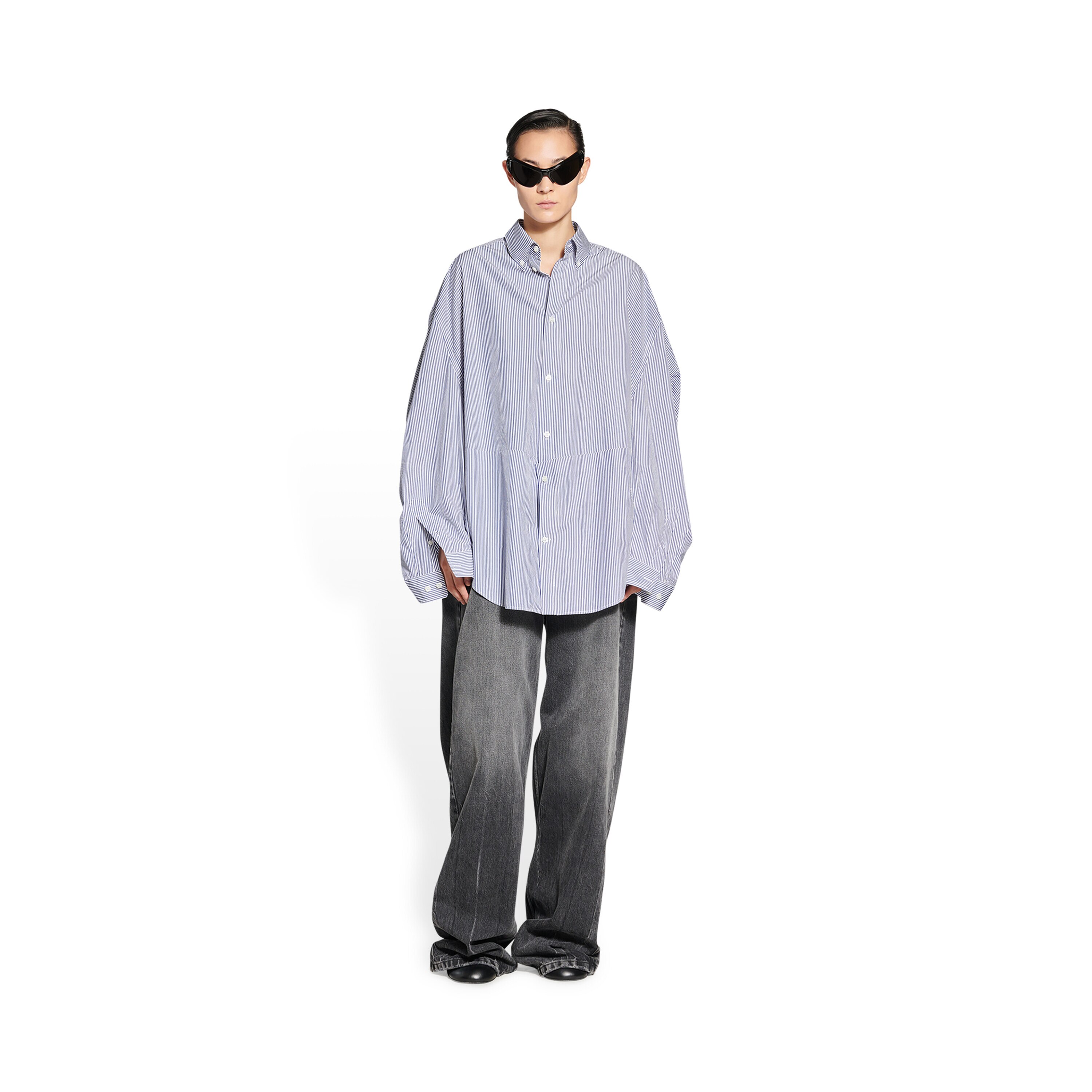 Balenciaga  Oversized LogoPrint CottonPoplin Shirt  Men  Blue  EU 39  for Men