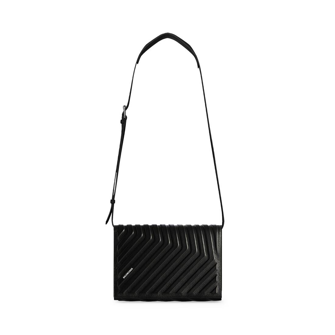 Men's Car Flap Bag With Strap In Grained Calfskin in Black
