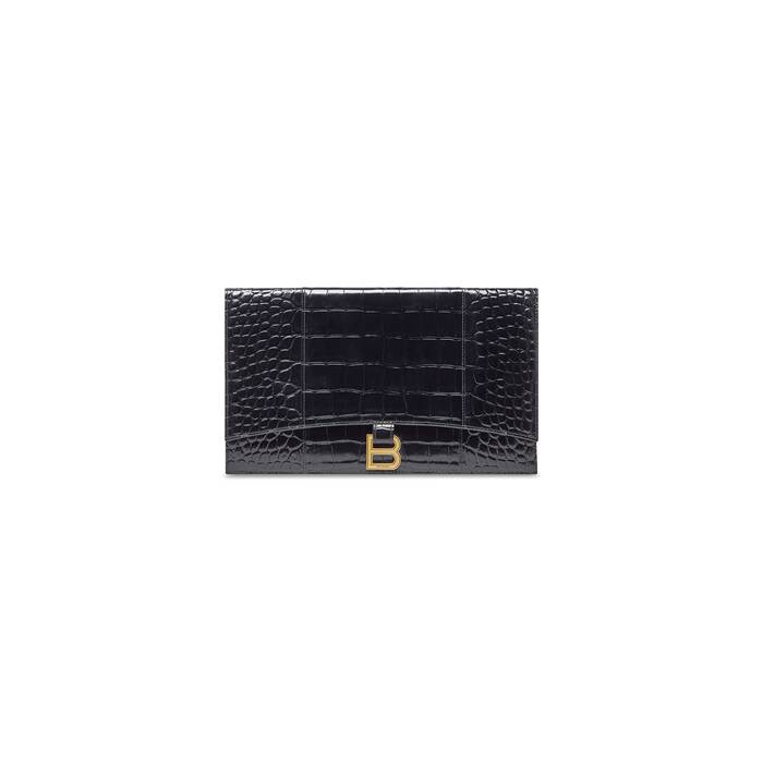 hourglass flat pouch with flap crocodile embossed 