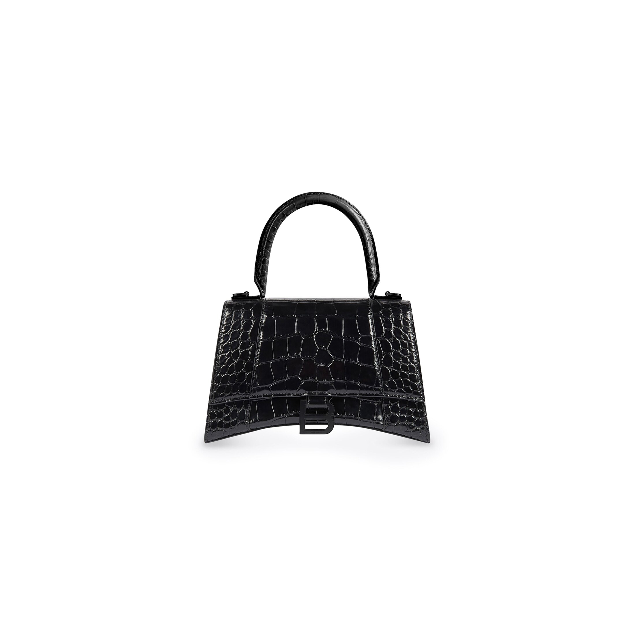 Balenciaga Hourglass XS Handbag Crocodile Embossed - Black - - Calfskin