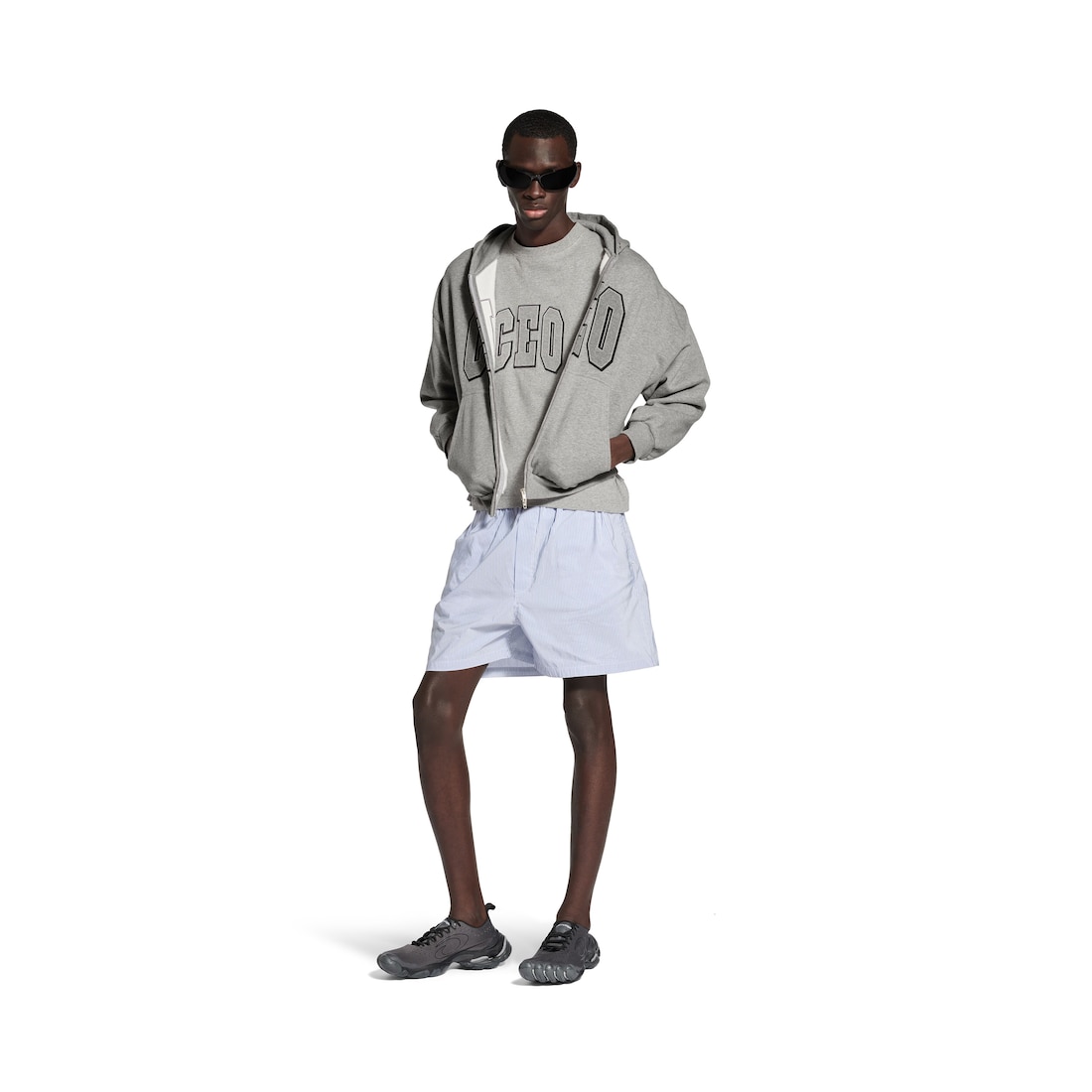 【送料込】BALENCIAGA★Boxer ストライプショートパンツ ホワイト の ウィメンズ ストライプ ボクサー スイム ショート