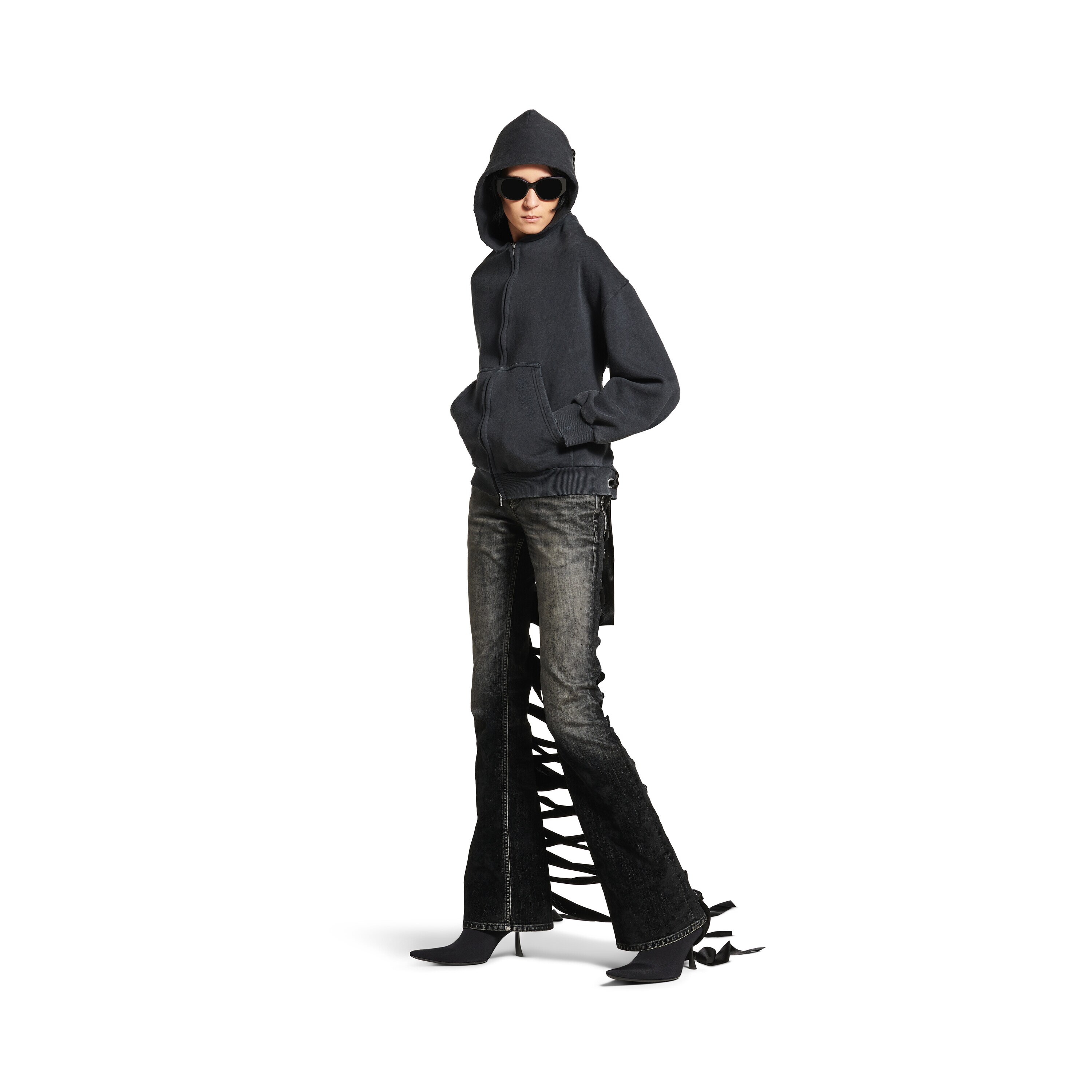ホワイト の ウィメンズ レースアップ ジップアップ Hoodie ホワイト の ウィメンズ レースアップ ジップアップ Hoodie