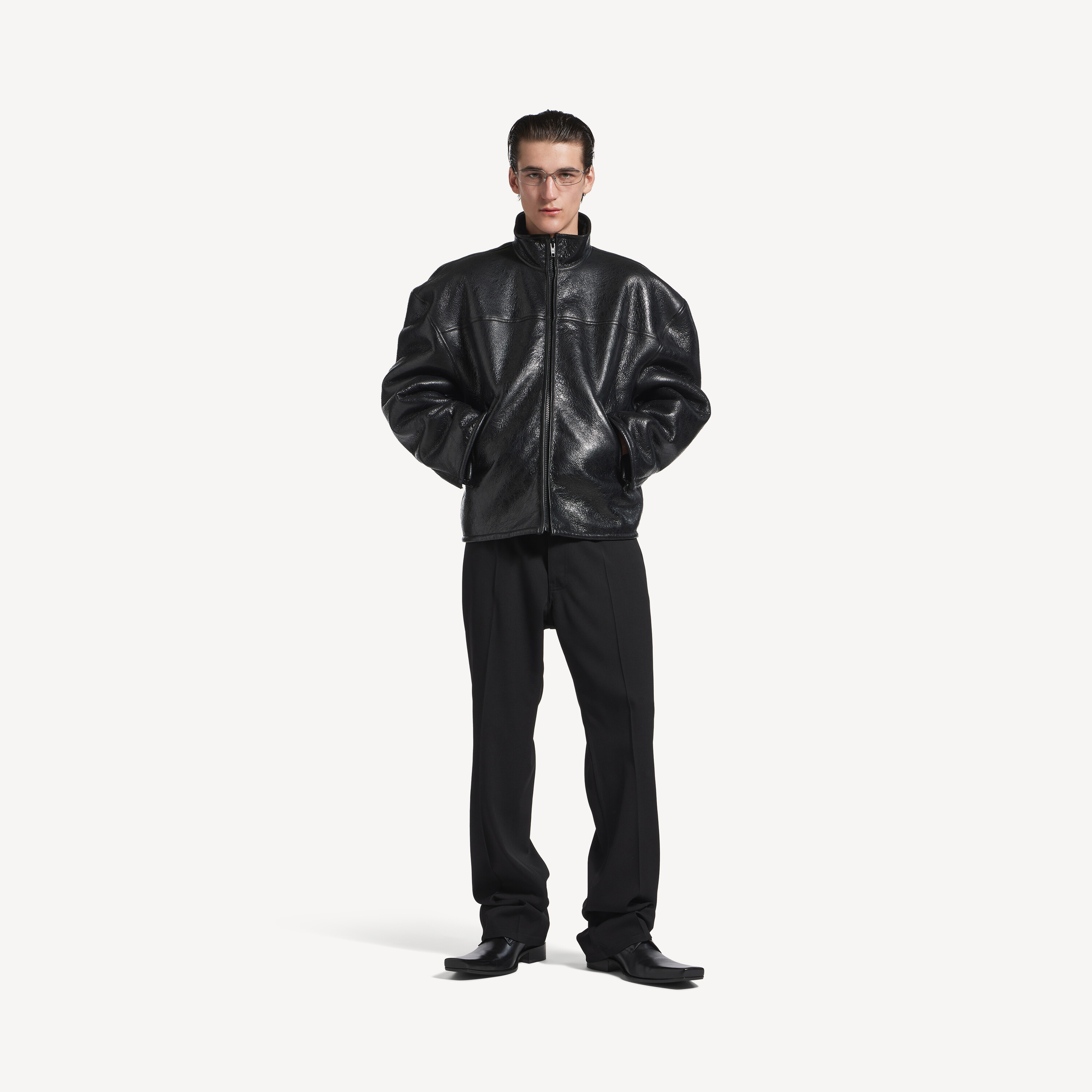 Men's Shearling Zip-up Jacket in Black | Balenciaga US