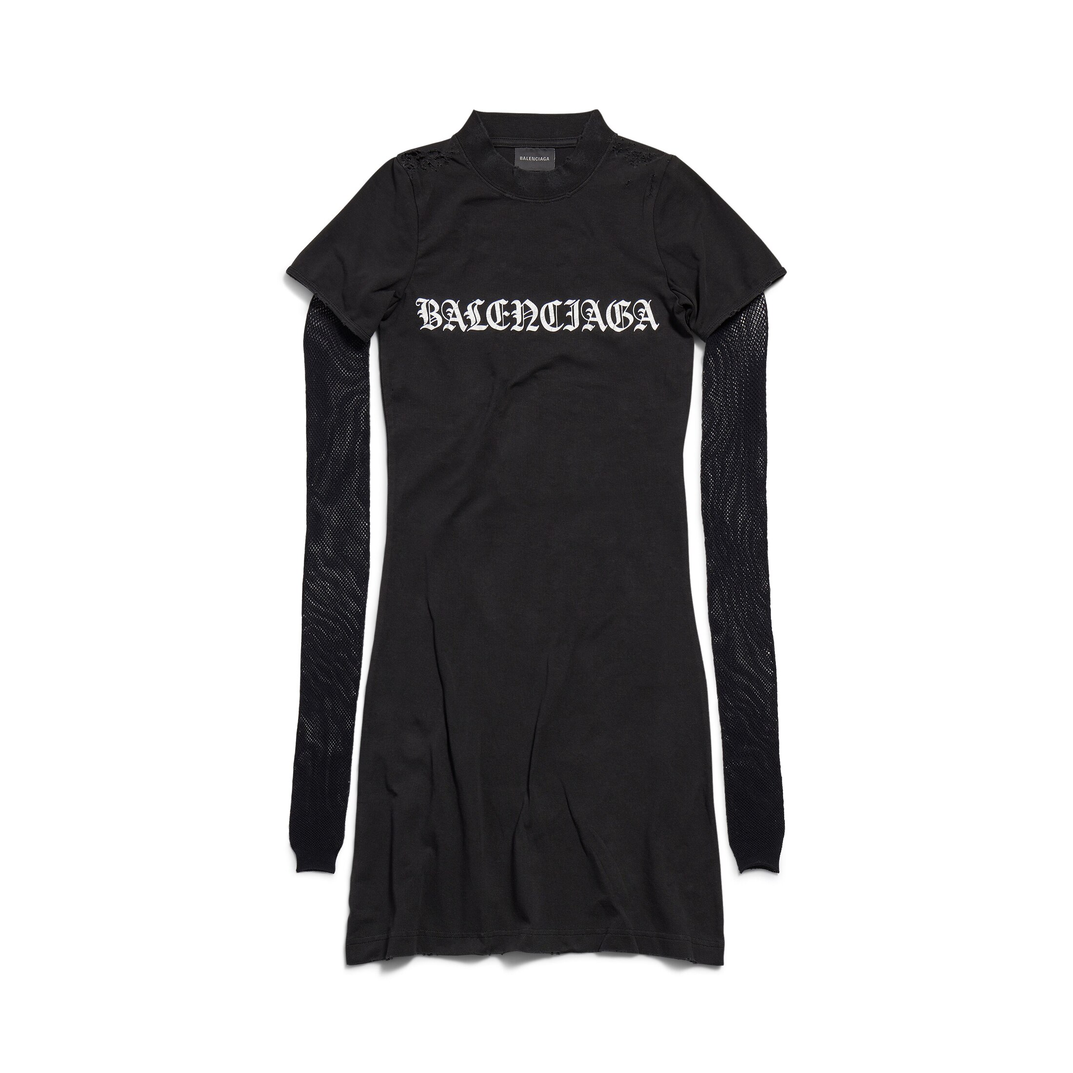 Balenciaga Gothic Type Mesh Sleeve Dress - Black - Woman - L - Cotton & Elastane
