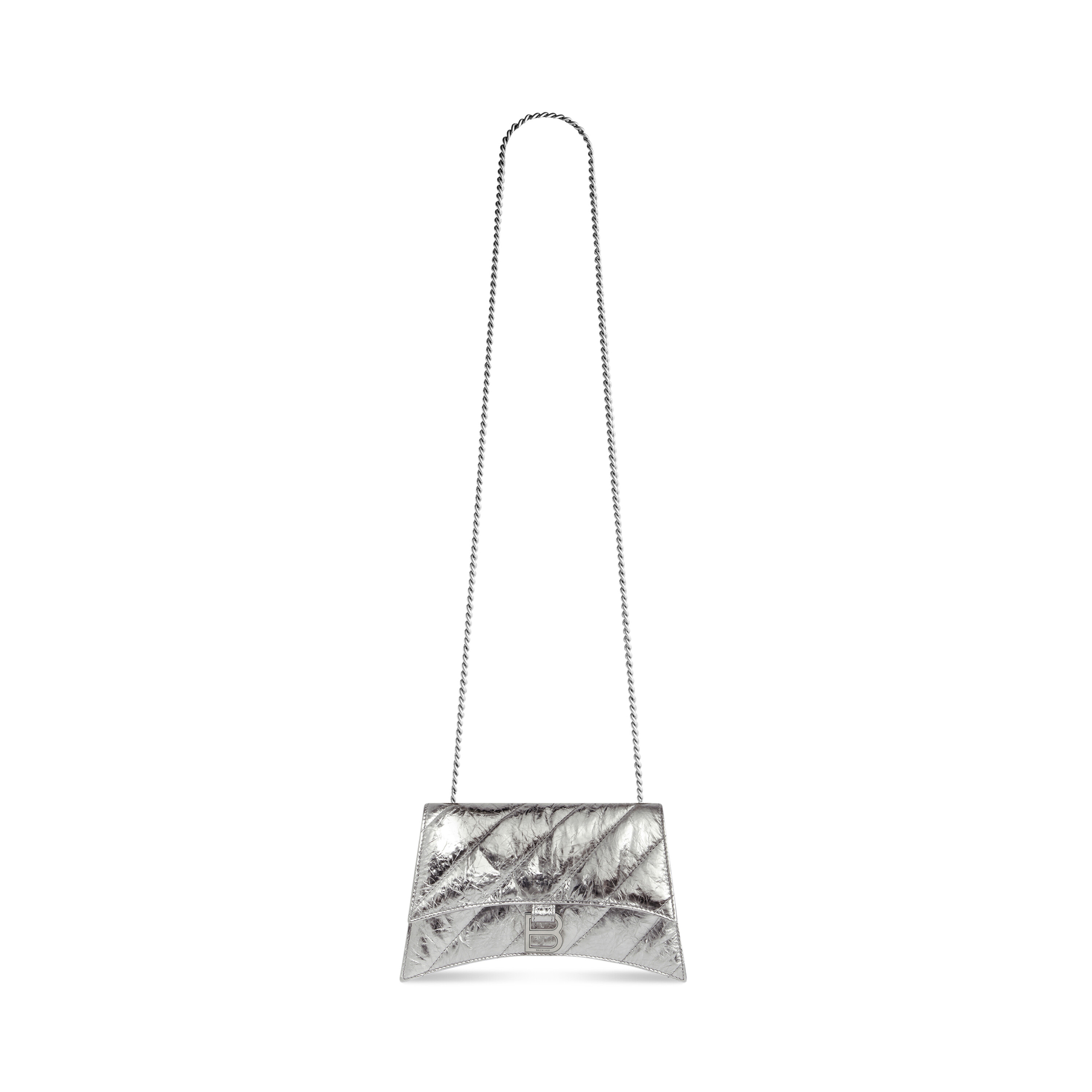 Women's Crush Xs Chain Bag Metallized Quilted in Silver | Balenciaga US