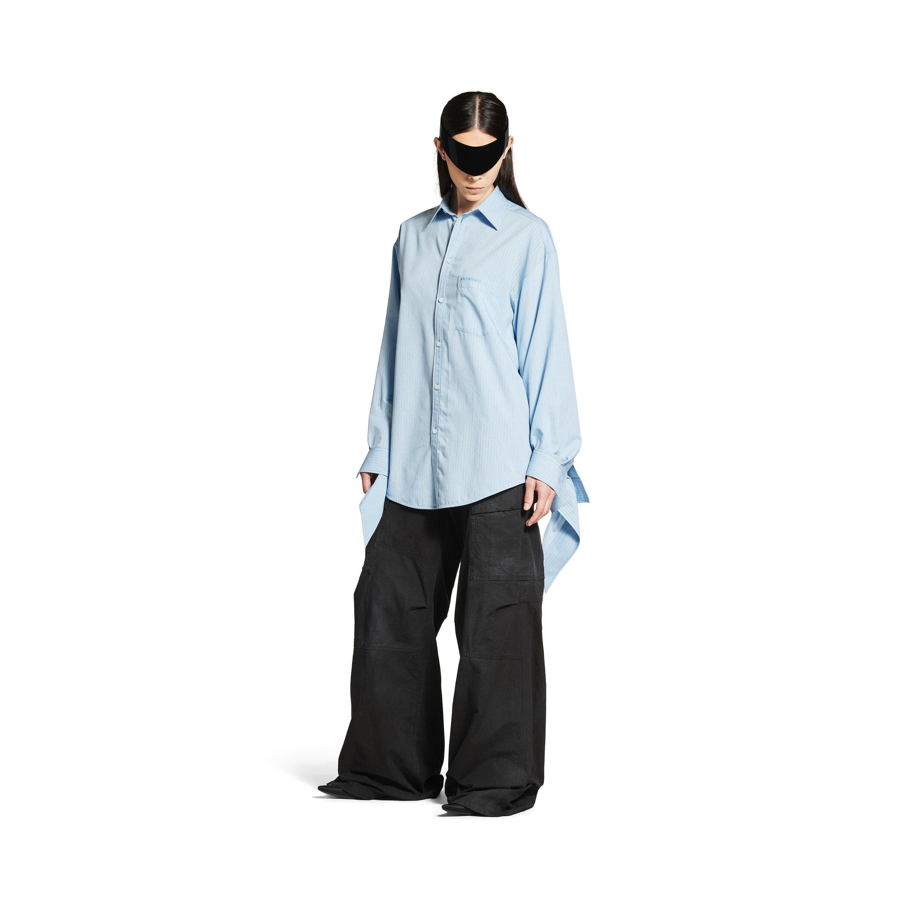 Tシャツ・カットソー BALENCIAGA SS25 KNOTTED CUFF BLOUSE (830990TSO25 3965) Women's Knotted Cuff Blouse in Blue/white | Balenciaga CA