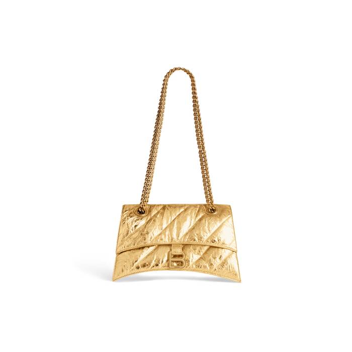 Women's Crush Small Chain Bag Metallized Quilted in Gold | Balenciaga US