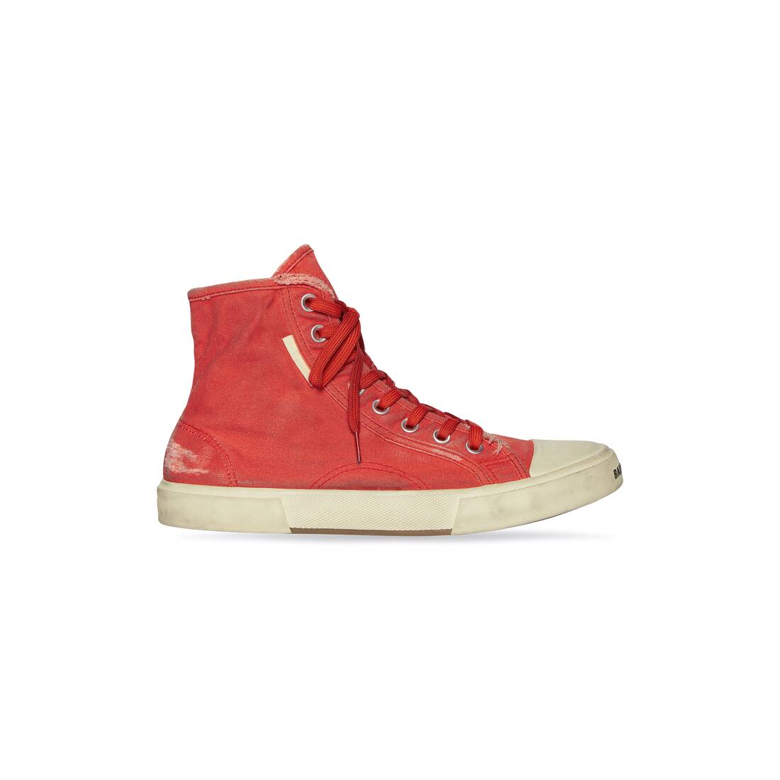 Paris High Top Sneaker in red destroyed cotton and white rubber