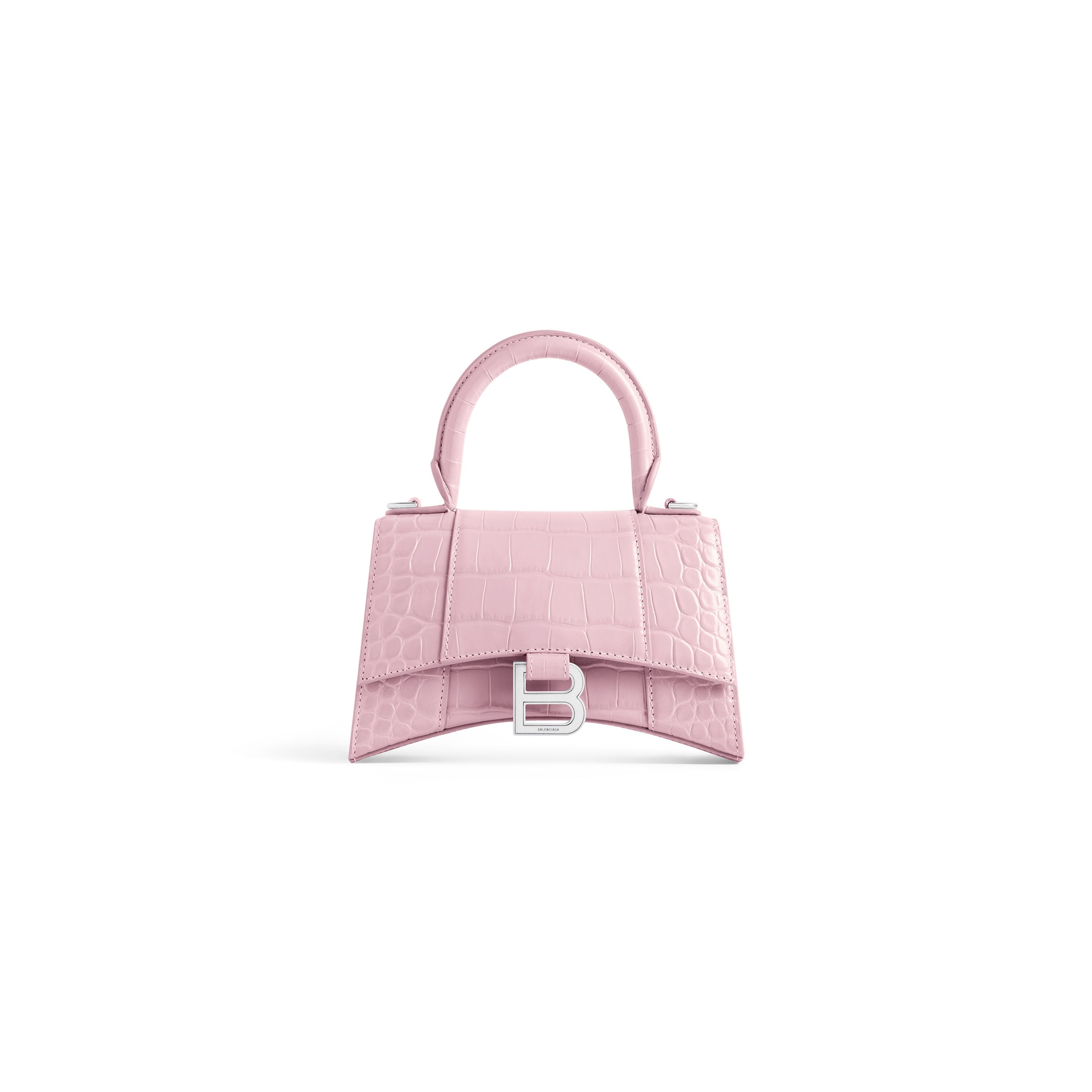 Balenciaga Hourglass XS Handbag Crocodile Embossed - Pink - Woman - Calfskin