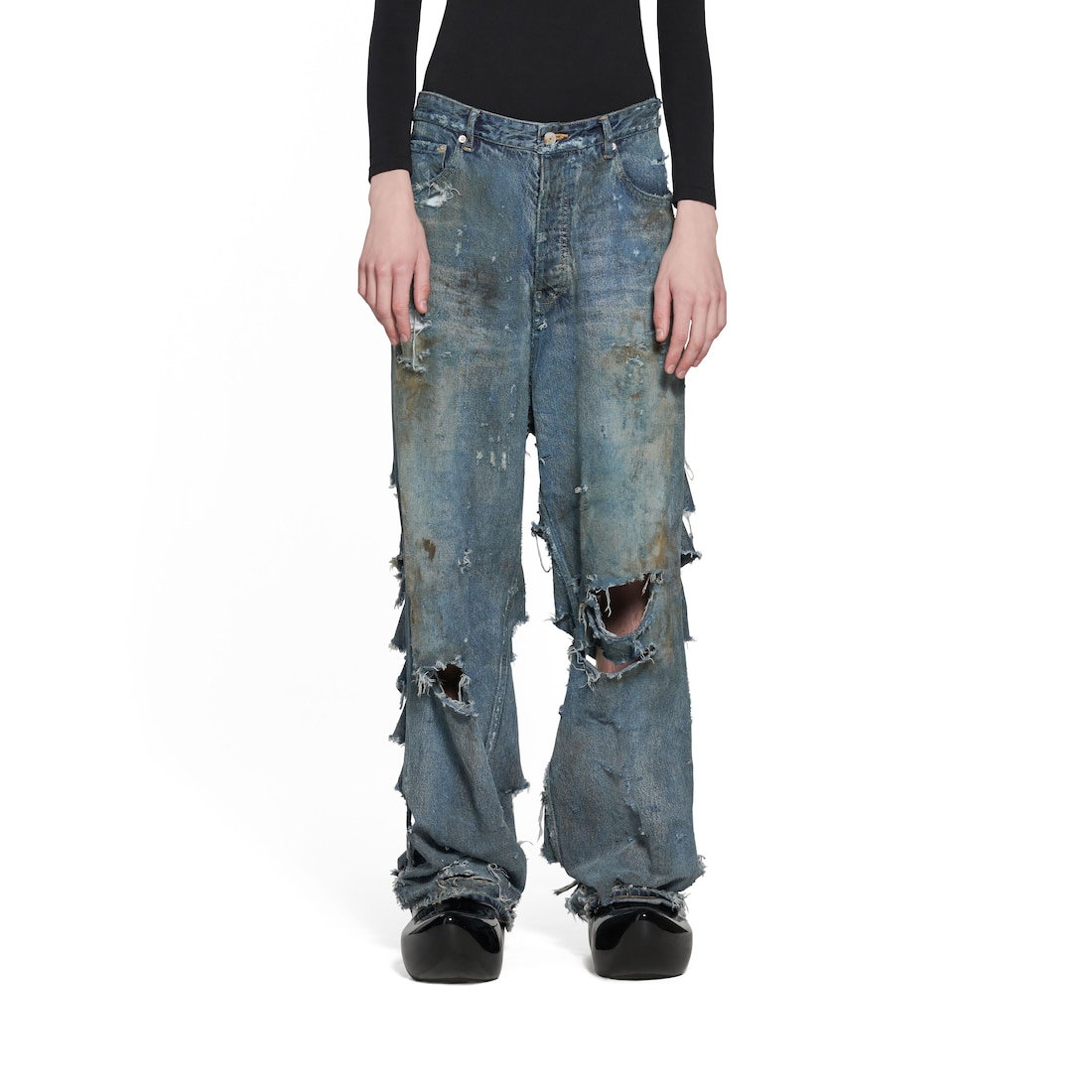 Shop BALENCIAGA 2023 SS Super Destroyed Baggy Pants in Light Blue  (745248TNW014012) by -OPERA