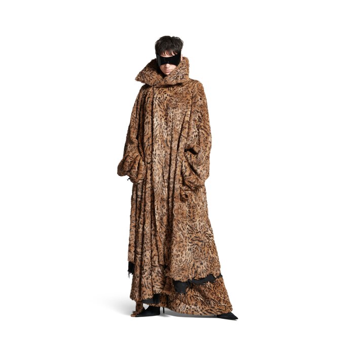 synthetic furry midi coat