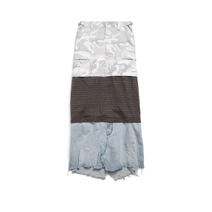 grayscale camo maxi layered cargo skirt