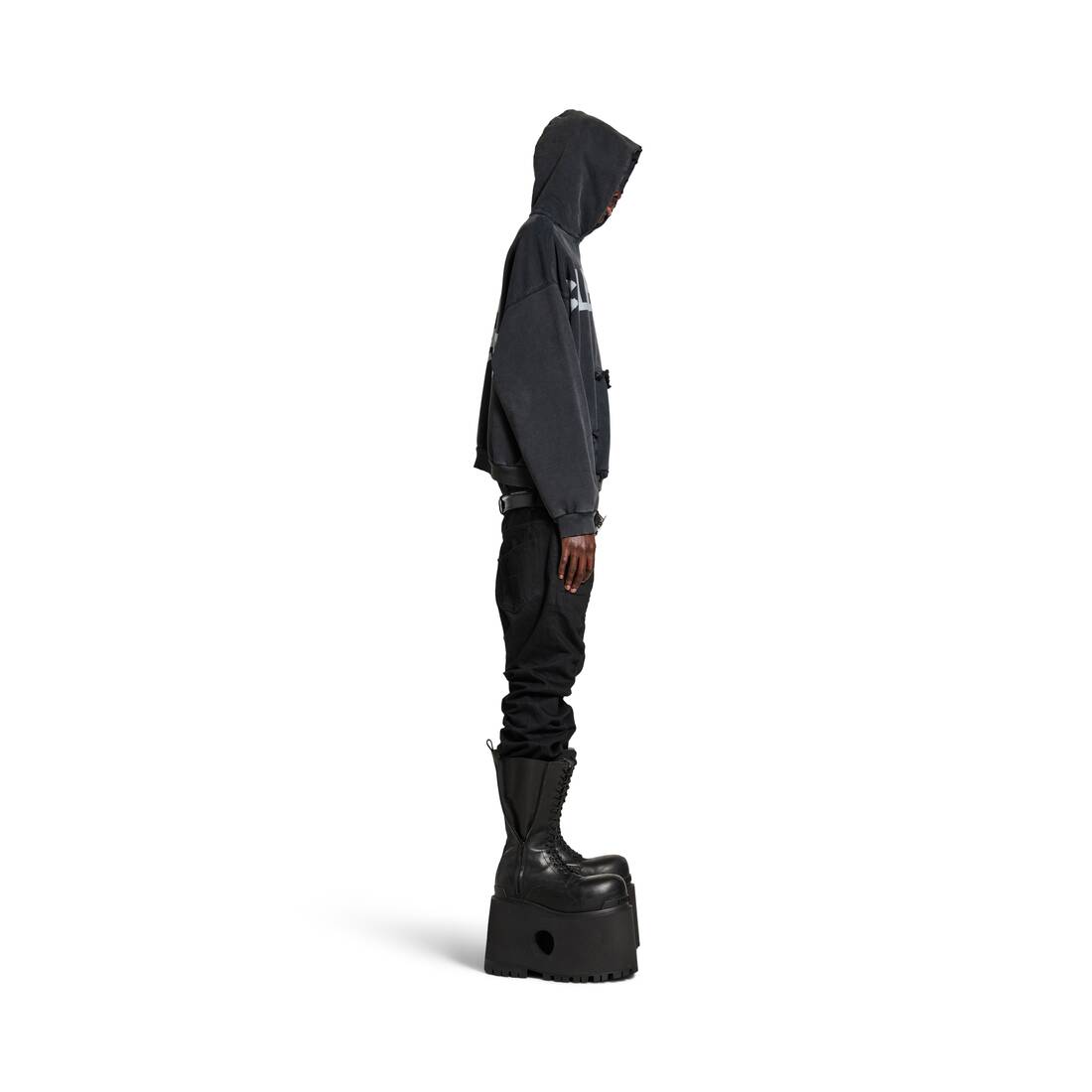 Men's Tape Type Ripped Pocket Hoodie in Faded Black | Balenciaga United States EN - Image 4