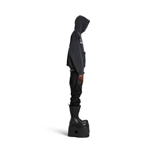 tape type ripped pocket hoodie