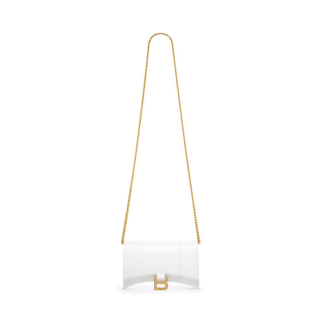 Balenciaga Hourglass Leather Wallet On Chain in White