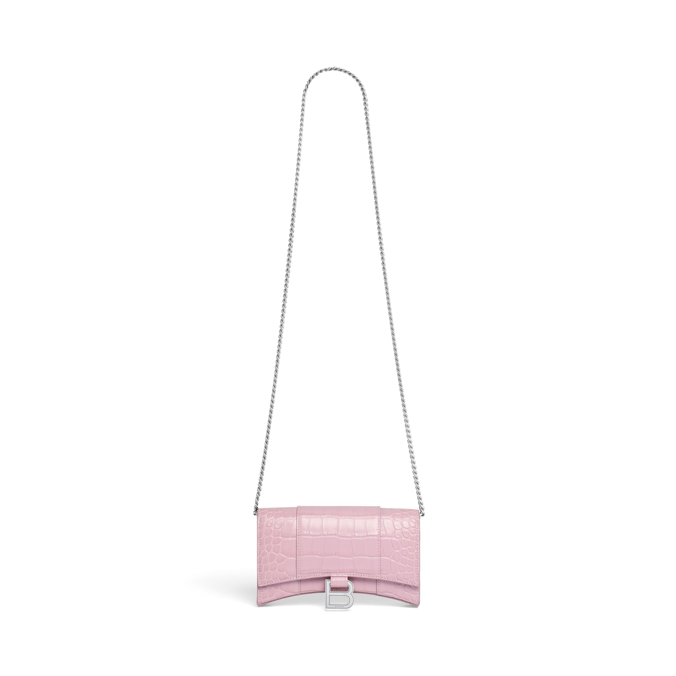Balenciaga Portefeuille Avec Chaîne Hourglass Embossé Crocodile - Rose - Femme - Cuir De Veau