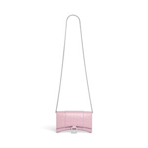 Women s Hourglass Wallet On Chain Crocodile Embossed in Pink Balenciaga US