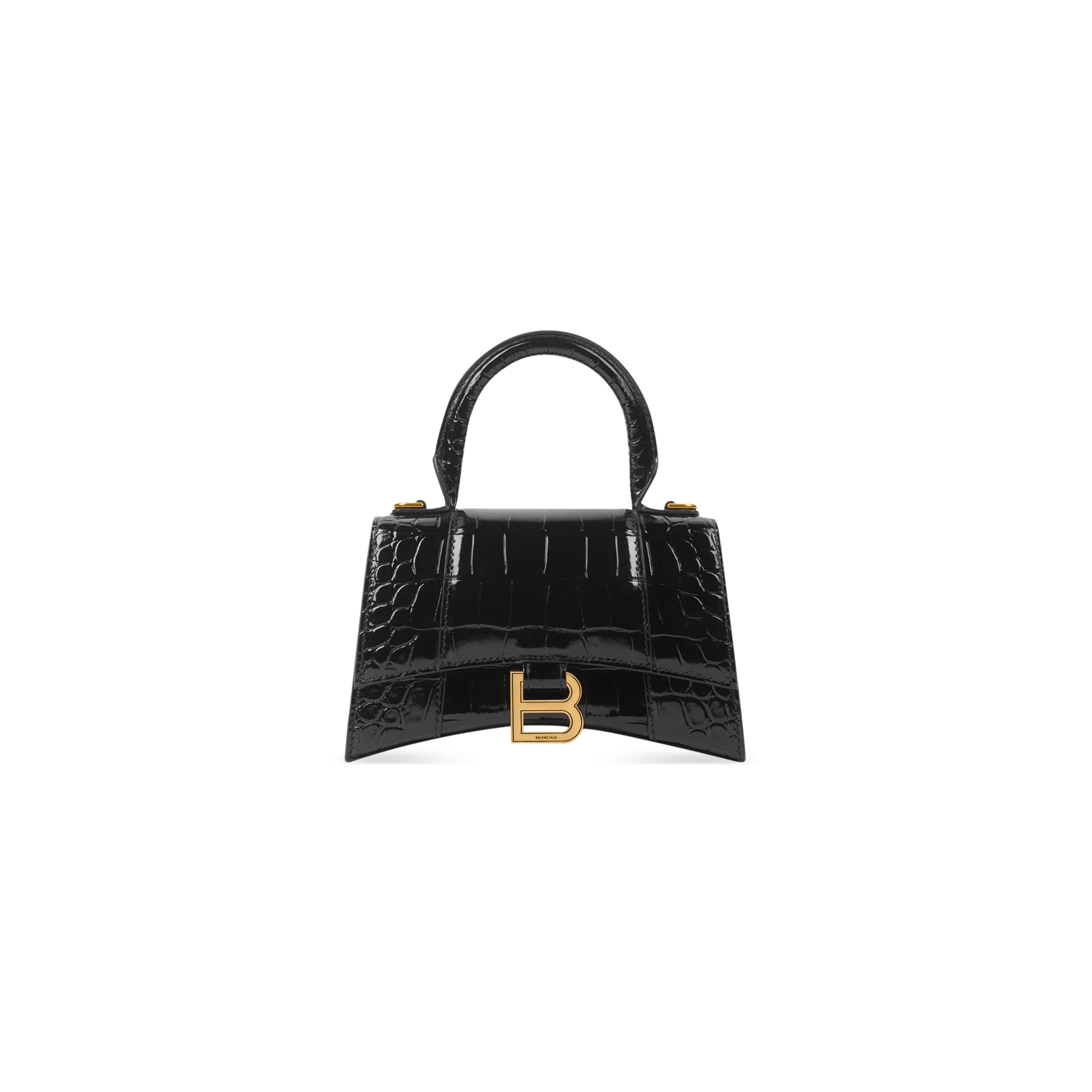 Balenciaga Hourglass XS Handbag Crocodile Embossed - Black - - Calfskin