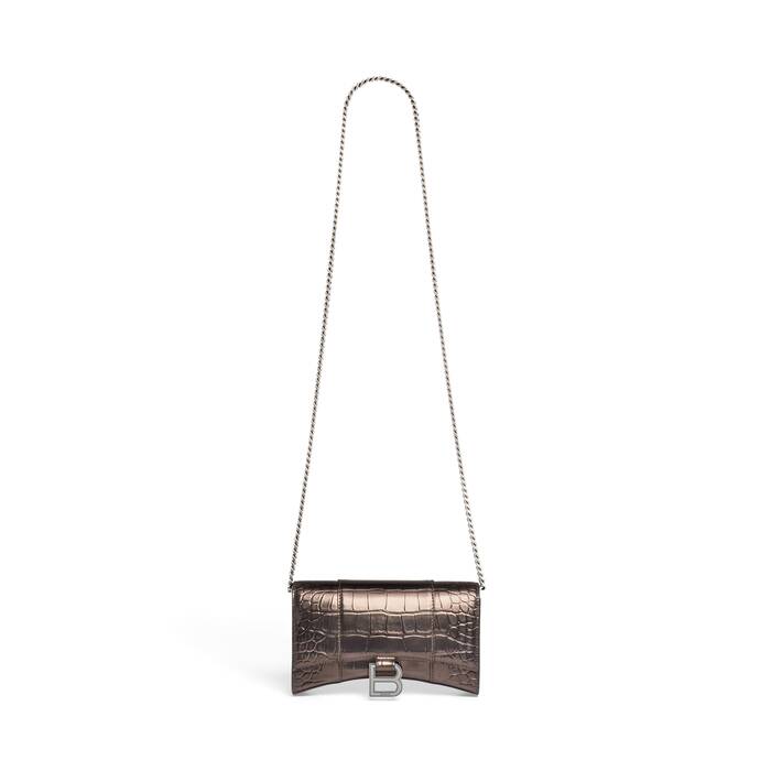 Shop Balenciaga Hourglass Mini Handbag With Chain Metallized Crocodile  Embossed