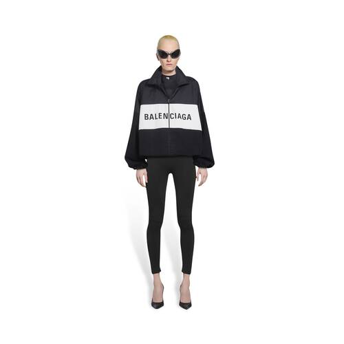 zipped nylon logo denim jacket