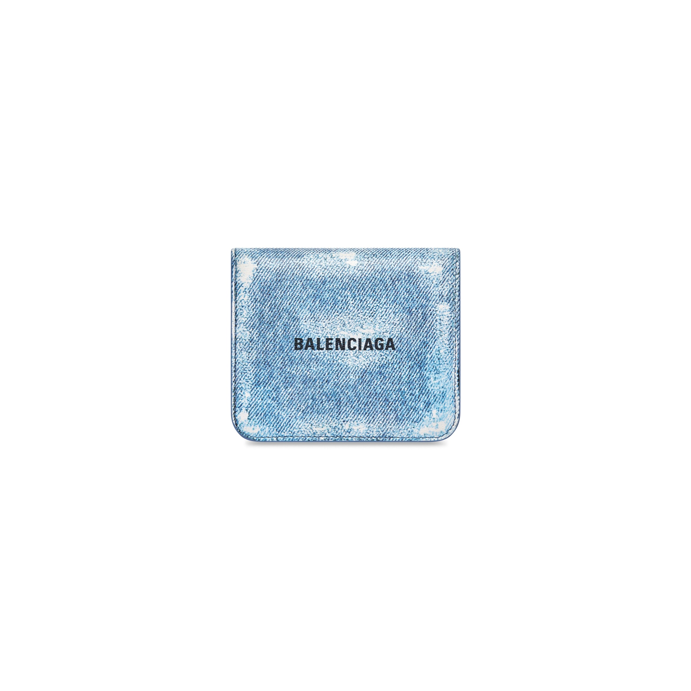 Balenciaga Cash Flap Coin And Card Holder Denim Print - Blue - Woman - Lambskin