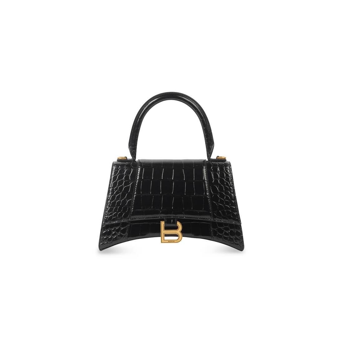 Outdated aesthetic metallic Women's Hourglass Small Handbag Crocodile Embossed in Black | Balenciaga US