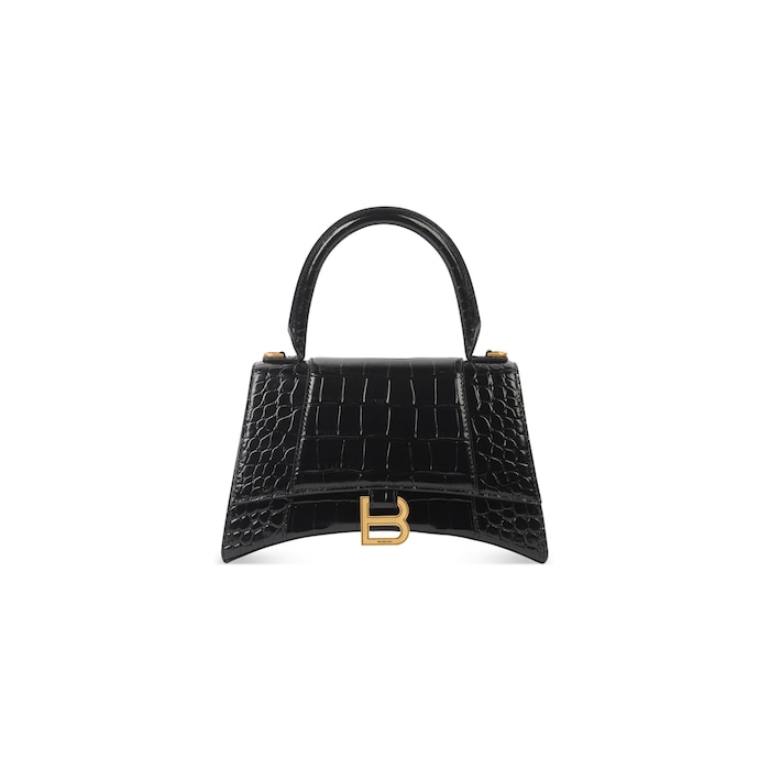 Women's Hourglass Small Handbag Crocodile Embossed in Black