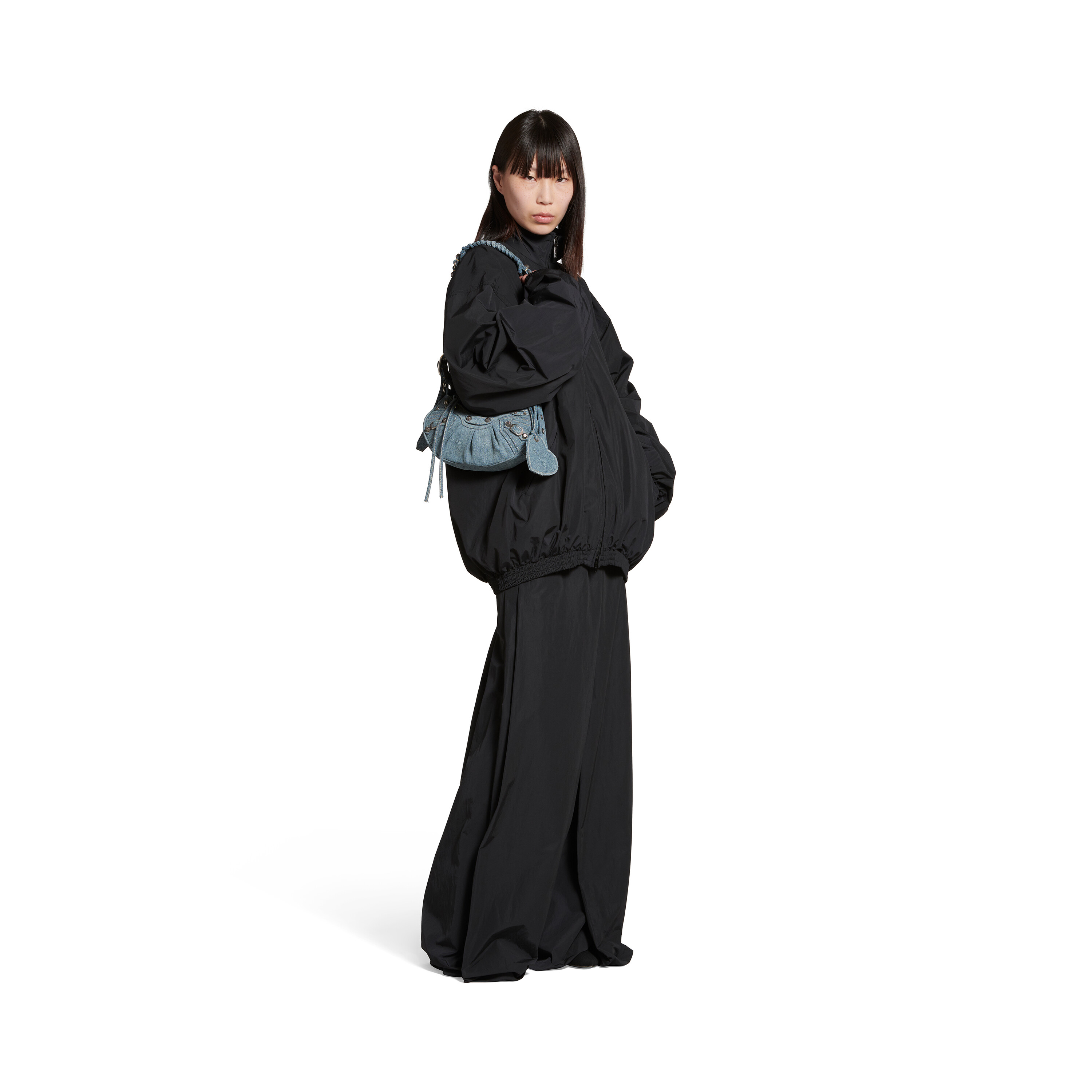 Women's Le Cagole Xs Shoulder Bag Girly Allover Denim in Light Blue |  Balenciaga US