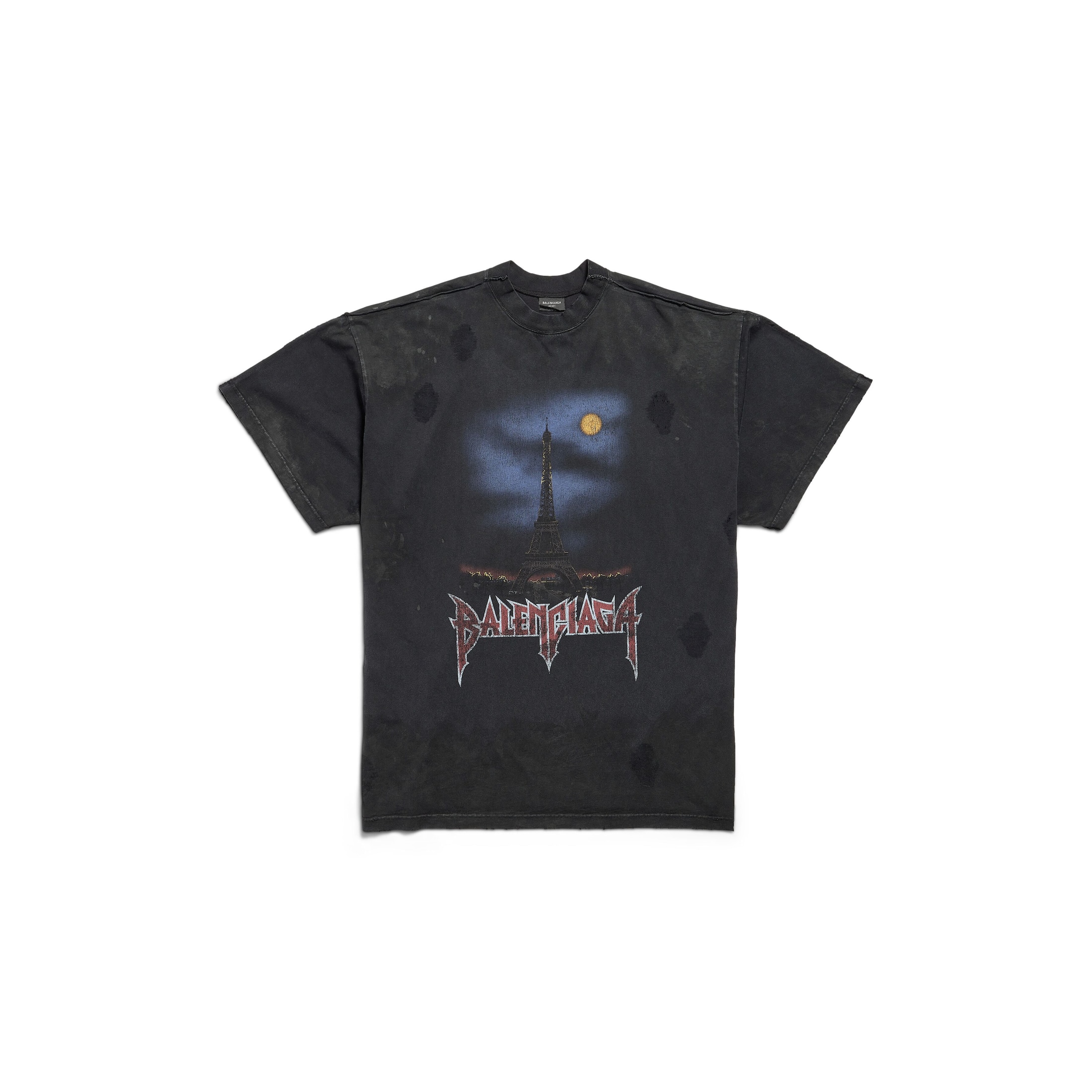 Balenciaga Camiseta Double Front Paris Moon Oversize - Negro - Unisexo - 5 - Algodón