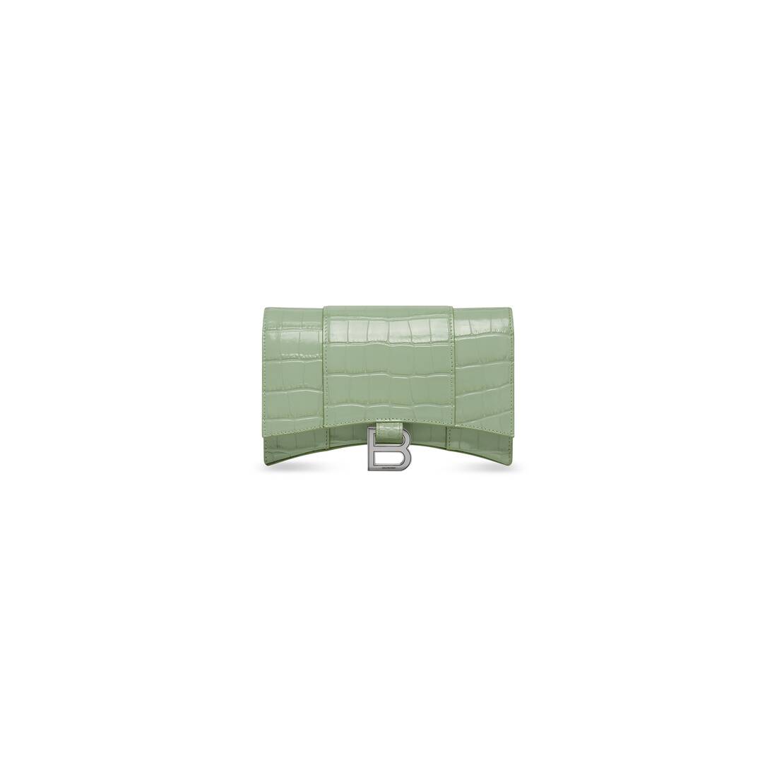 Women's Hourglass Wallet With Chain In Shiny Crocodile Embossed Calfskin in  Light Green