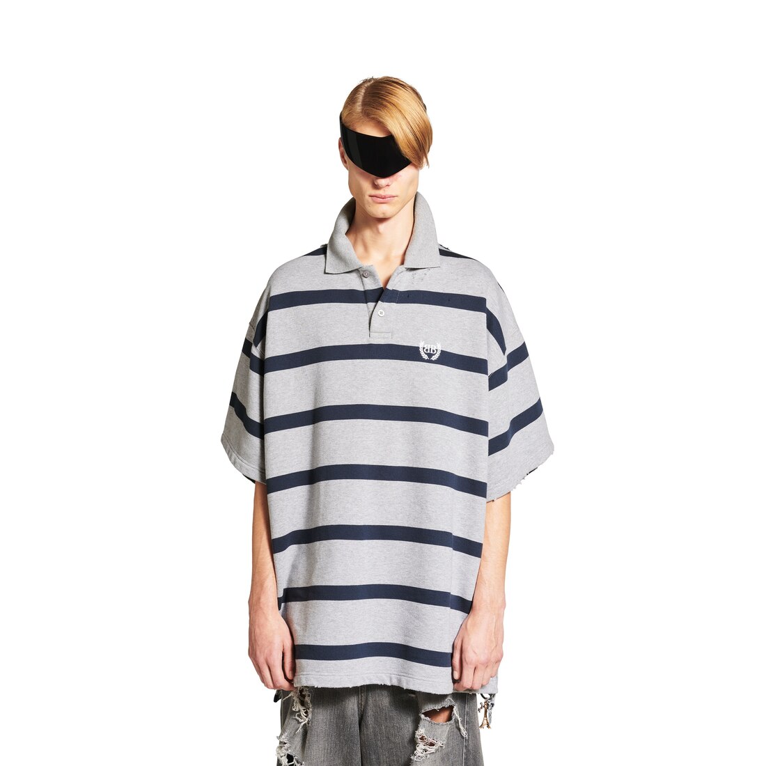 Men's Laurel Classic Oversized Polo in Grey/navy | Balenciaga US Men's Laurel Classic Oversized Polo in Grey/navy | Balenciaga US