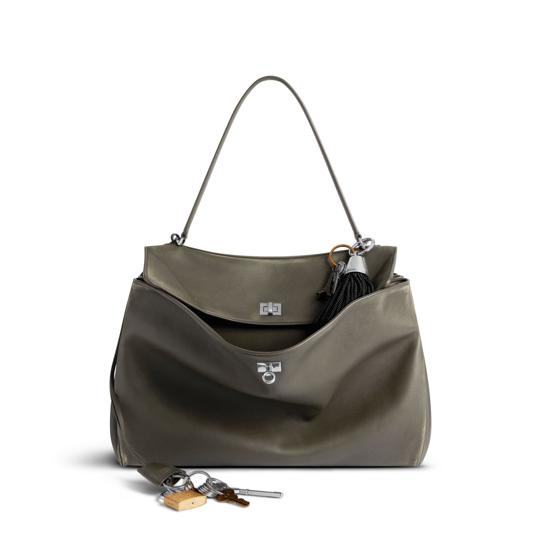 Balenciaga Rodeo Large Handbag Used Effect With Charms - Green - Women's - Calfskin, Brass, Steel, Acetate