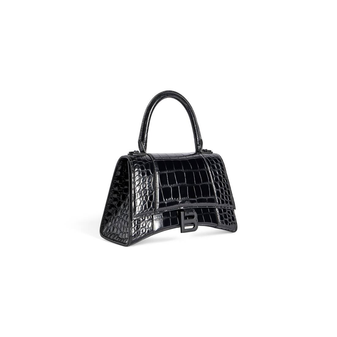Women's Hourglass Mini Handbag Crocodile Embossed in Black