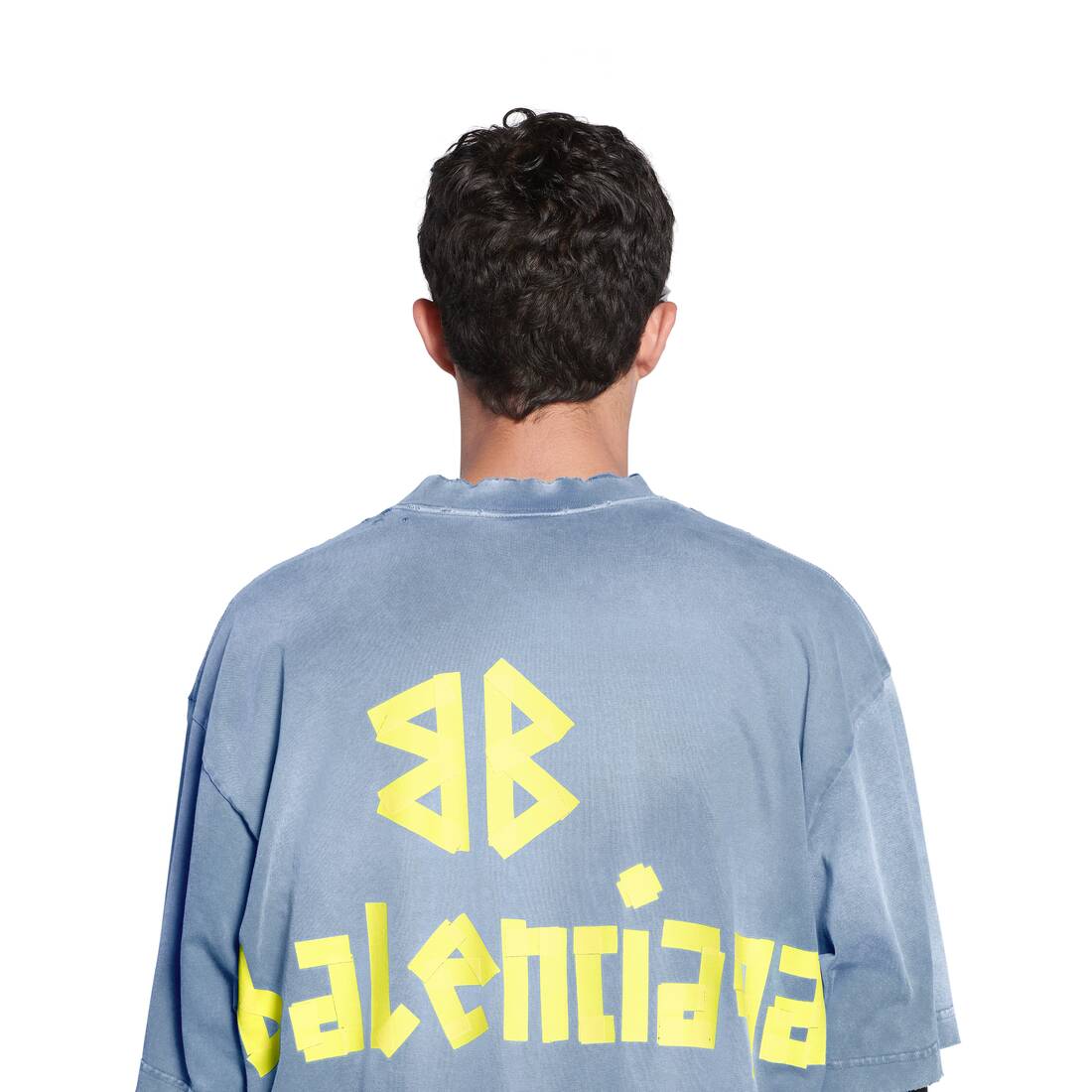 Men\'s Tape Type T-shirt Balenciaga Faded in Blue Fit Medium US 