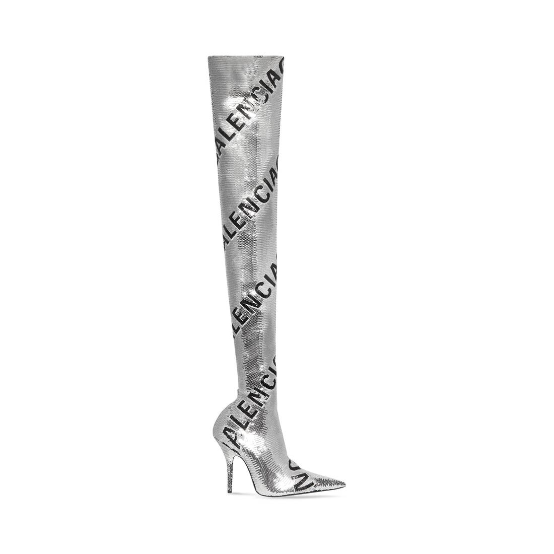 Balenciaga Silver Mirror Heeled Overtheknee Boots in Metallic  Lyst