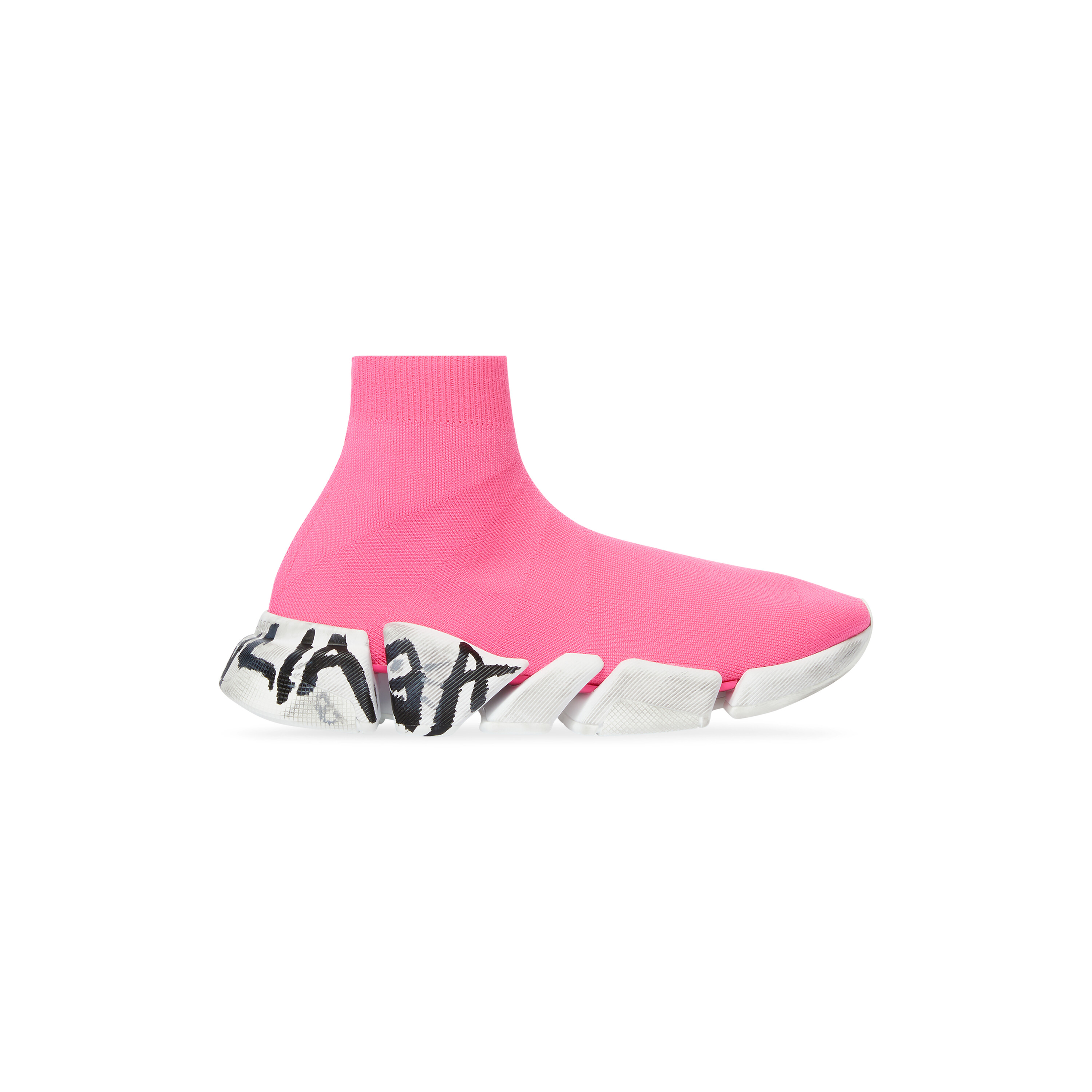 balenciaga.com | Speed 2.0 Graffiti Trainers in pink recycled knit and white sole unit