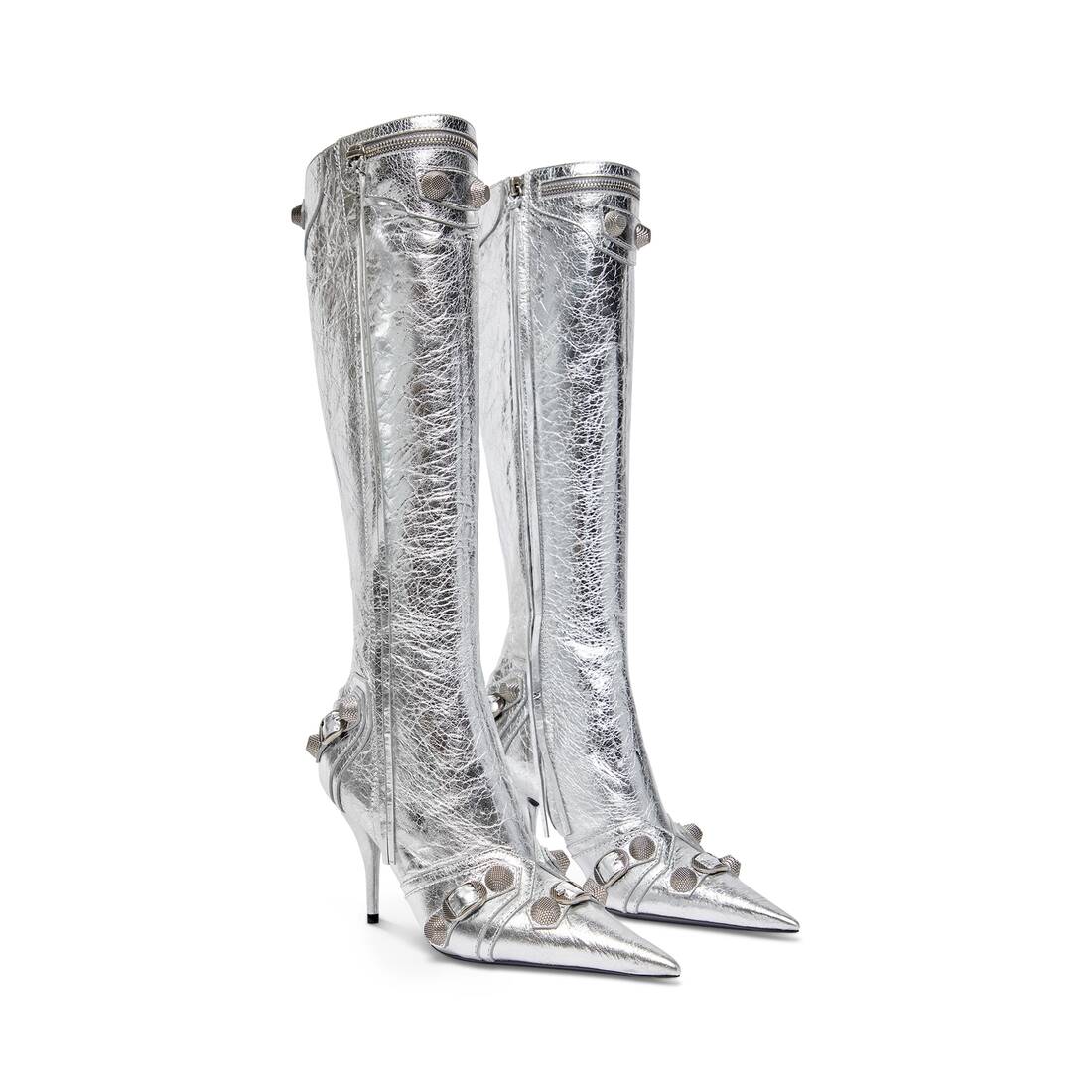 Womens Cagole 90mm Boot Metallized in Silver  Balenciaga US