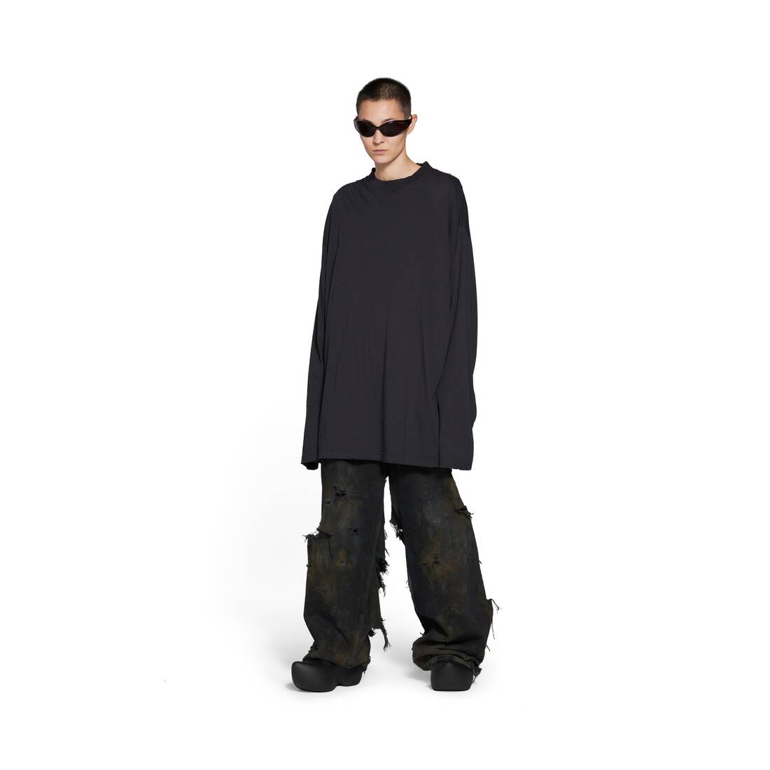 Balenciaga Long Sleeve T-shirt Oversized in Black Faded | Balenciaga US
