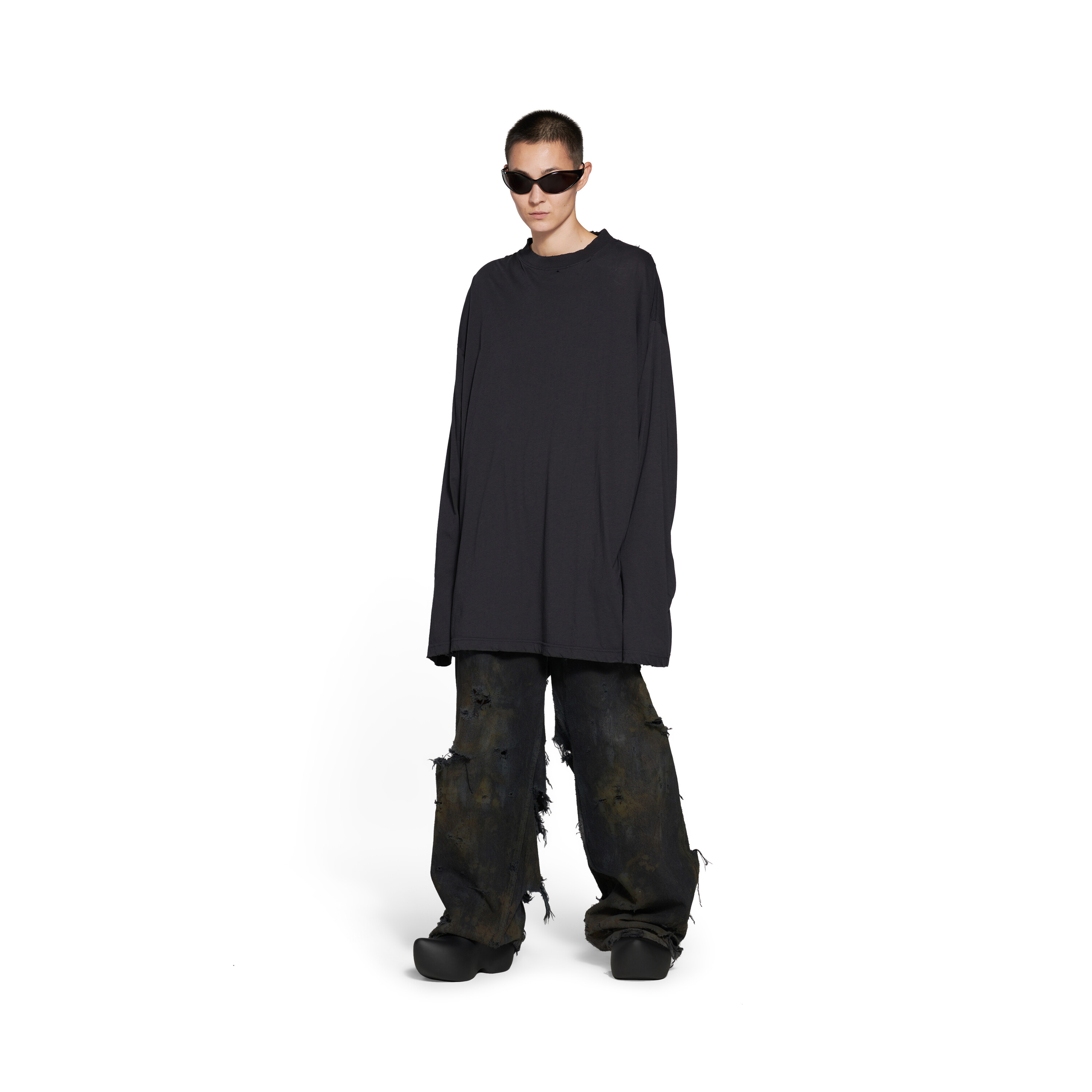 Balenciaga Long Sleeve T-shirt Oversized in Black Faded
