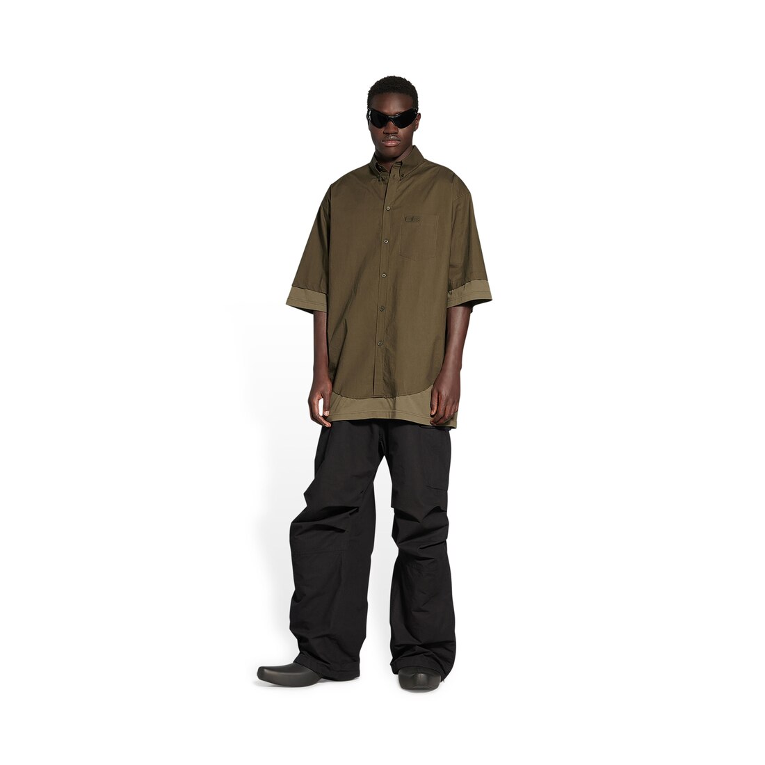 Men's Bb Icon Layered Short Sleeve Shirt in Kaki | Balenciaga US