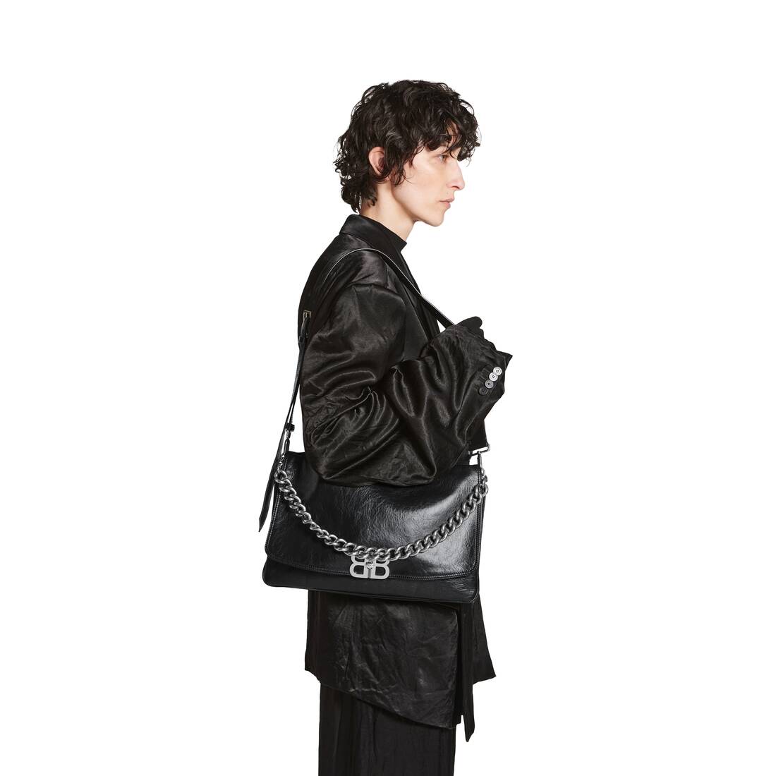 BALENCIAGA: Flap bag in Peach leather - Black